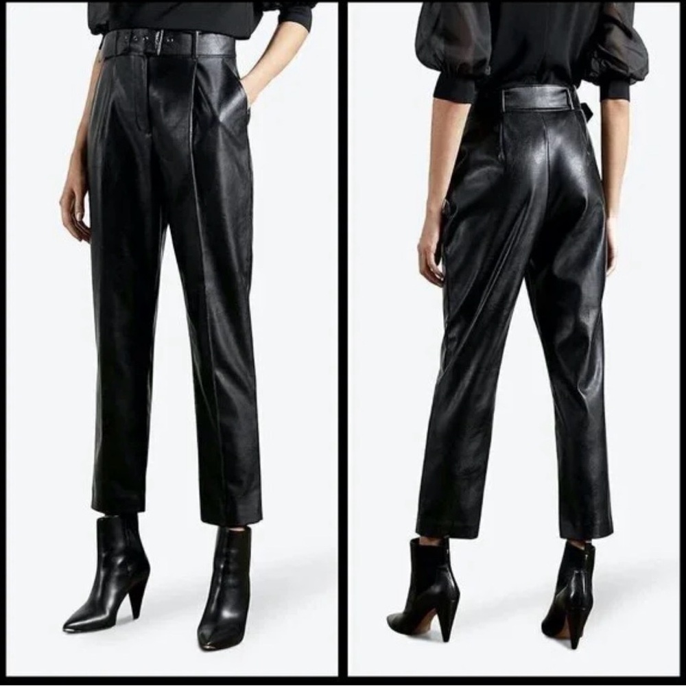 Ted Baker Faydell Black Pleather Ankle Length Pleat Front Trouser w/Pockets-Sz 8